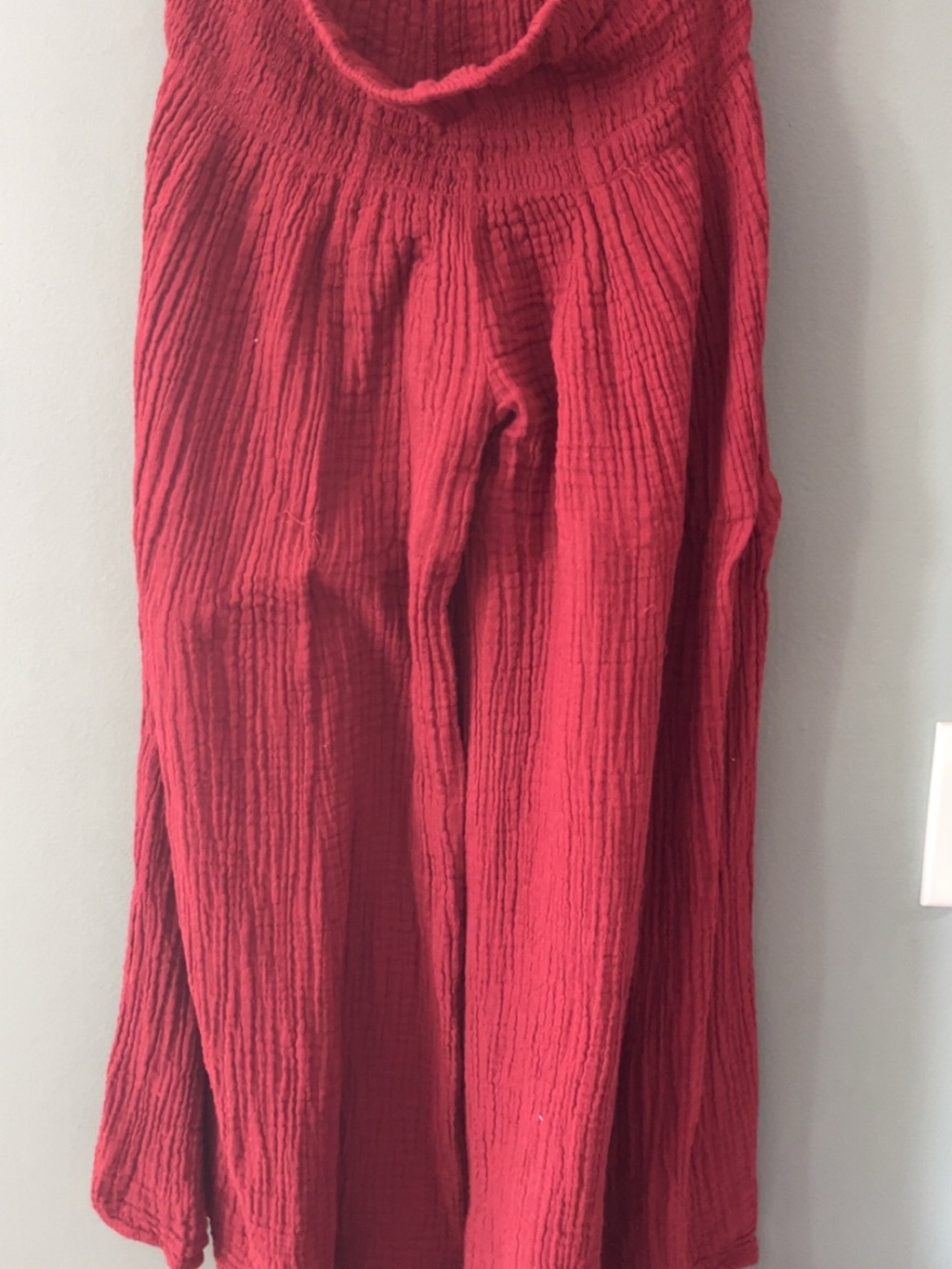 Red Textured Wide-Leg Pants
